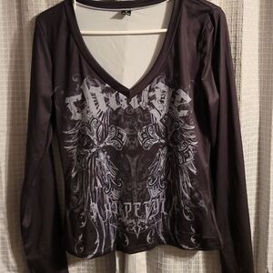 SHEIN Dark Gray Graphic Long Sleeve Top